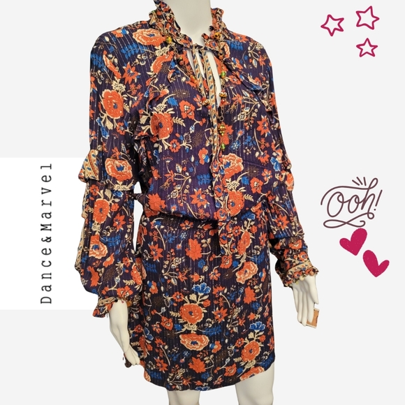 NWT Dance & Marvel Floral Fall Dress Sz L - Picture 3 of 11